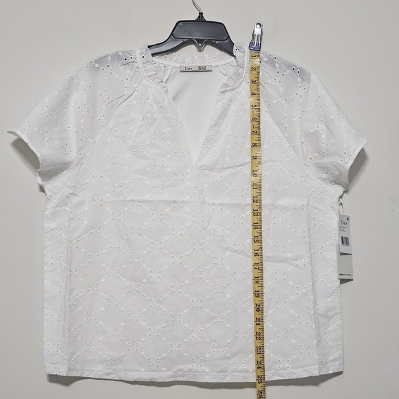 Dex Women Top Plus Size X Fit 14W Large White Cotton Front Short Sleeve V-neck - Picture 2 of 9